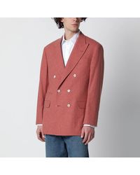 Brunello Cucinelli - Peach Double-Breasted Wool-Blend Jacket - Lyst
