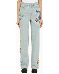 KENZO - Light Blue Jeans With Denim Flower Embroidery - Lyst