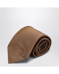 Prada - Caramel Coloured Silk Tie With Logo - Lyst