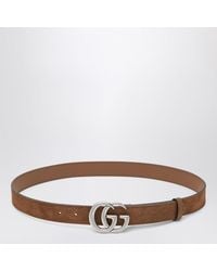Gucci - Hazelnut Suede Belt With Gg Marmont Buckle - Lyst
