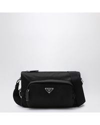 Prada - Borsa a tracolla medium nera in re-nylon e saffiano - Lyst