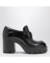 Prada - Brushed Leather Heeled Loafers - Lyst