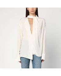 Victoria Beckham - Blouse Ivoire Drapée En Soie - Lyst