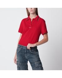 Versace - Lipstick Cotton Piqué Polo With Embroidered Logo - Lyst