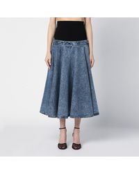 Alaïa - Denim Midi Skirt With Knitted Sash - Lyst
