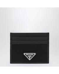 Prada - Schwarzes Kreditkartenetui Aus Nylon Und Saffiano-Leder - Lyst