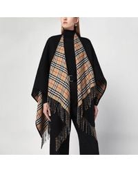 Burberry - Wool Cape With Check Pattern - Lyst