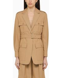 Max Mara - Leather-coloured Single-breasted Jacket In Cotton - Lyst