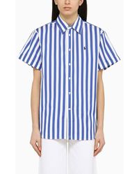 Polo Ralph Lauren - Camicia a manica corta a righe blu/bianca in cotone - Lyst