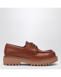 Prada - Mocassini stringati in pelle cognac - Lyst