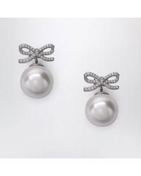 Self-Portrait - Orecchini Con Fiocco Di Cristallo E Perla Argento - Lyst