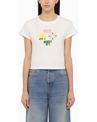 Gucci - T-shirt bianca in cotone con stampa logo - Lyst