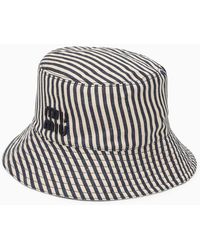 Miu Miu - Cappello bucket in misto lino a righe con bustina - Lyst