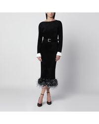 Self-Portrait - Midi Chenille Knit Dress With Feather Trim - Lyst