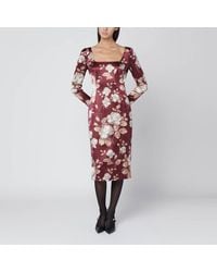 Dolce & Gabbana - Abito bordeaux in raso con stampa floreale - Lyst