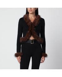 Self-Portrait - Knitted Cardigan With Faux Fur - Lyst