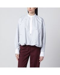 Gucci - Striped Cotton Blouse With Gg Embroidery - Lyst