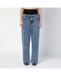 Alaïa - Jeans ampio in denim con fascia in maglia - Lyst