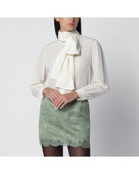 Saint Laurent - Chalk Silk Lavallière-Neck Blouse - Lyst