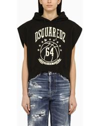 DSquared² - Black Sleeveless Cotton Sweatshirt With Logo - Lyst