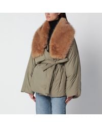 Source Unknown - Egizio Khaki Puffer Jacket With Faux Fur Collar - Lyst
