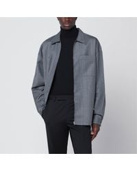 Prada - Giacca camicia con zip grigia in lana - Lyst