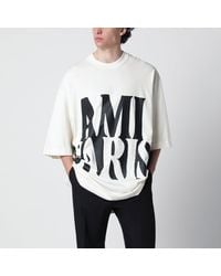 Ami Paris - Cream T-Shirt With Logo Print - Lyst