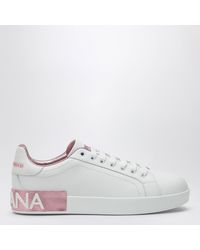 Dolce & Gabbana - Weiße/Rosa Portofino Sneakers Aus Leder - Lyst