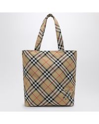 Burberry - Mini Sand Check Tote Handbag - Lyst