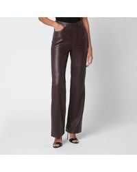 ROTATE BIRGER CHRISTENSEN - Mole-Colored Straight Leather Trousers - Lyst