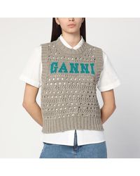 Ganni - Perforated Vest With Logo Inlay - Lyst