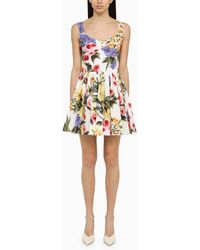Dolce & Gabbana - Dolce&gabbana Garden Print Bustier Dress In Cotton - Lyst