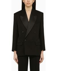 Victoria Beckham - Black Double Breasted Jacket In Wool - Lyst