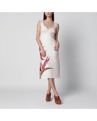 FARM Rio - Sand-Colored Linen Midi Dress With Strelitzia Pattern - Lyst