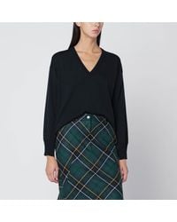 Roberto Collina - Maglione con scollo a v navy in lana - Lyst