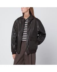DUNST - Dark Leather Zip-Up Bomber Jacket - Lyst
