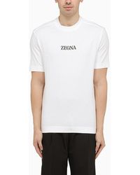 Zegna - T-shirt girocollo bianca con logo - Lyst