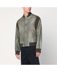 Loewe - Khaki Leather Bomber Jacket - Lyst