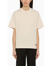 Burberry - Beige Crew Neck T Shirt With Logo - Lyst