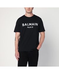 Balmain - Schwarzes T-Shirt Mit Rundhalsausschnitt Aus Baumwolle Und Logo - Lyst