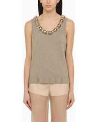 Prada - Rope-coloured Wool And Cashmere Top With Sequins - Lyst
