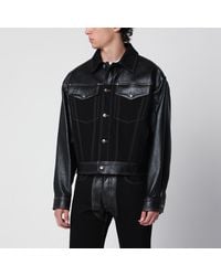Versace - Denim And Leather Bomber Jacket - Lyst