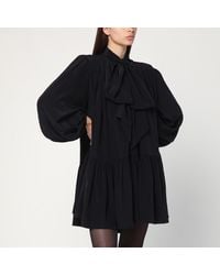 Saint Laurent - Pussy-Bow Gathered Silk Crepe De Chine Mini Dress - Lyst