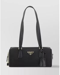 Prada - Na Re-Nylon And Leather Medium Top-Handle Bag With Padlock Shoulder Bag - Lyst