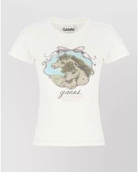 Ganni - Cotton Crew Neck Graphic Print T Shirt - Lyst