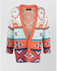 Alanui - Cotton Patterned Jacquard V-Neck Cardigan - Lyst