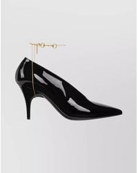 Gucci - Leather Décolletté Pumps With Jewel - Lyst
