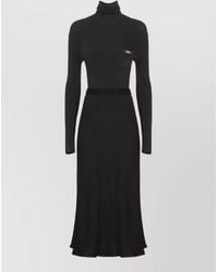 Elisabetta Franchi - Silk Turtleneck Long-Sleeve Knee-Length Dress - Lyst