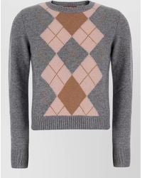 Max Mara - Wool Cashmere Argyle Crewneck Jumper - Lyst