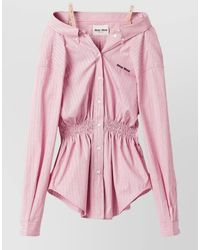Miu Miu - Striped Cotton Off-Shoulder Shirt Mini Dress - Lyst
